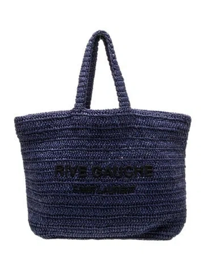 Pre-owned Saint Laurent Raffia Tote Large In Blue