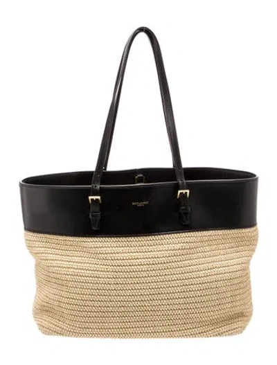 Pre-owned Saint Laurent Raffia Tote In Neutrals