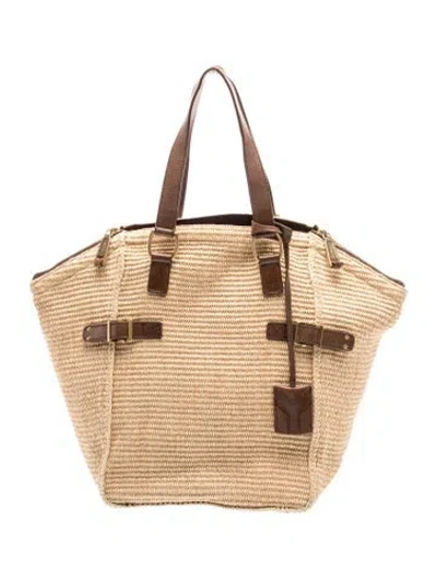 Pre-owned Saint Laurent Raffia Tote In Neutrals