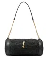 Saint Laurent Raffia-weave Shoulder Bag In Black