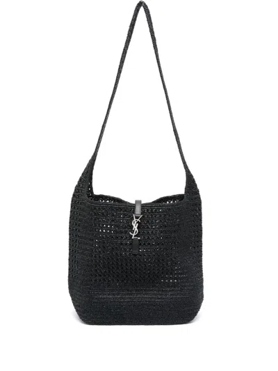 Saint Laurent Rafia Hobo Bag In Black