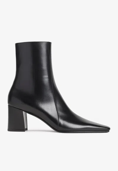 Saint Laurent Ankle Block Heel Square Toe Boot In Black