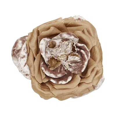 Pre-owned Saint Laurent Rare  2022 Extra Large Wild Rose Flower Gold Velvet Silk Pin Brooch In Red