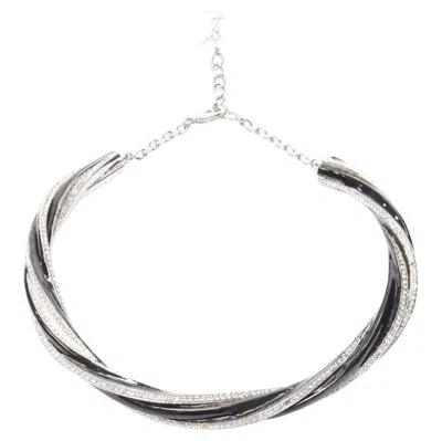 Pre-owned Saint Laurent Rare  Hedi Slimane Crystal Black Twist Ysl Charm Choker Necklace