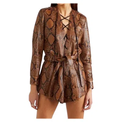 Pre-owned Saint Laurent Rare  Paris Python Leather Belted Playsuit Size Fr 36 Long Sleeve In Brown