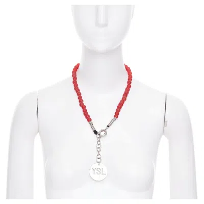 Pre-owned Saint Laurent Rare Yves  1980s Vintage Red Glass Bead Logo Medallion Necklace