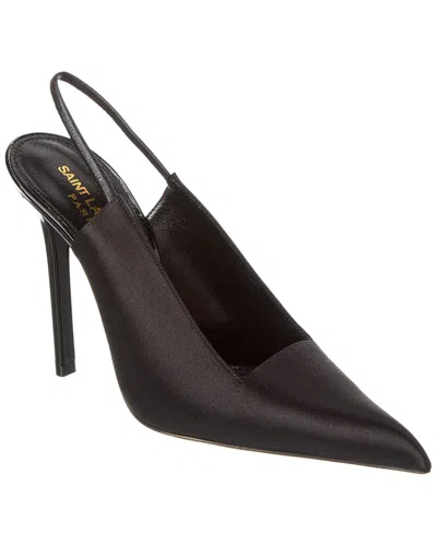 Saint Laurent Raven 110 Satin Slingback Pump In Black