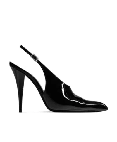 Saint Laurent Raven Patent Leather Slingback Pumps In Black