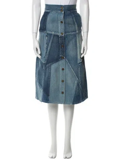 Pre-owned Saint Laurent Raw-edge Trim Midi Length Skirt In Blue