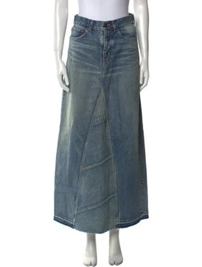 Pre-owned Saint Laurent Raw-edge Trim Midi Length Skirt In Blue