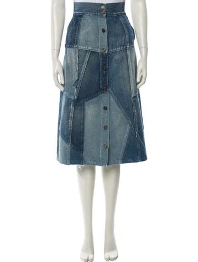 Pre-owned Saint Laurent Raw-edge Trim Midi Length Skirt In Blue