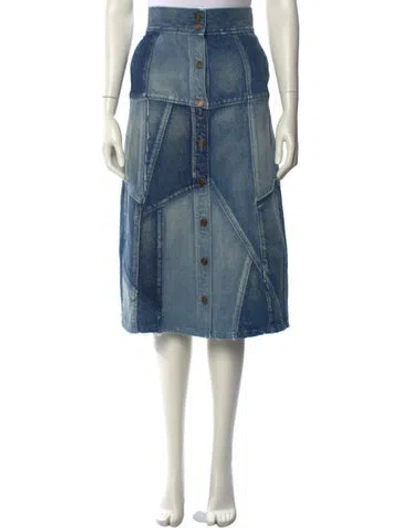 Pre-owned Saint Laurent Raw-edge Trim Midi Length Skirt In Blue
