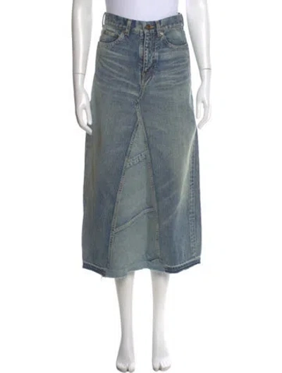 Pre-owned Saint Laurent Raw-edge Trim Midi Length Skirt In Blue