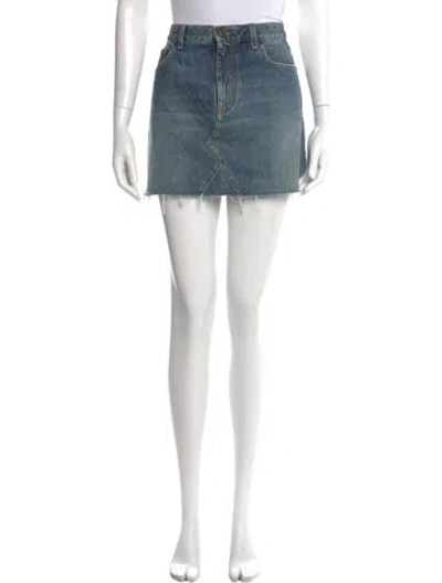 Pre-owned Saint Laurent Raw-edge Trim Mini Skirt In Blue