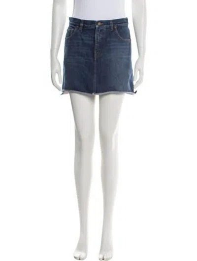 Pre-owned Saint Laurent Raw-edge Trim Mini Skirt In Blue