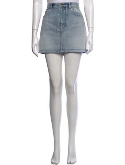 Pre-owned Saint Laurent Raw-edge Trim Mini Skirt In Blue