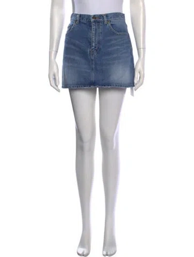 Pre-owned Saint Laurent Raw-edge Trim Mini Skirt In Blue