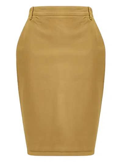 SAINT LAURENT REAR-SLIT COTTON MIDI SKIRT