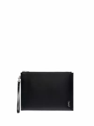 Saint Laurent Rectangle Calf Leather Pouch In Black