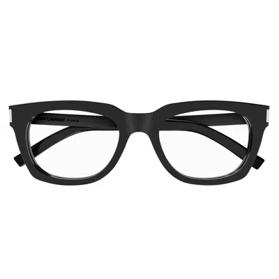 Saint Laurent Rectangle Frame Glasses In 001 Black Black Transpare
