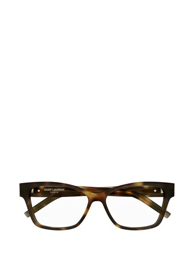 Saint Laurent Rectangle Frame Glasses In 002 Havana Havana Transpa