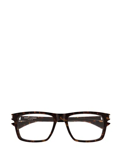 Saint Laurent Eyewear Rectangle Frame Glasses In Brown
