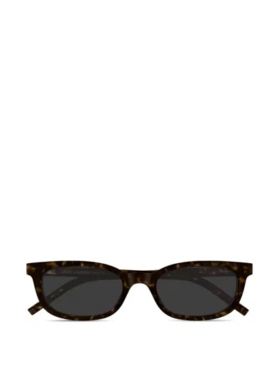 Saint Laurent Rectangle-frame Logo-plaque Sunglasses In Brown