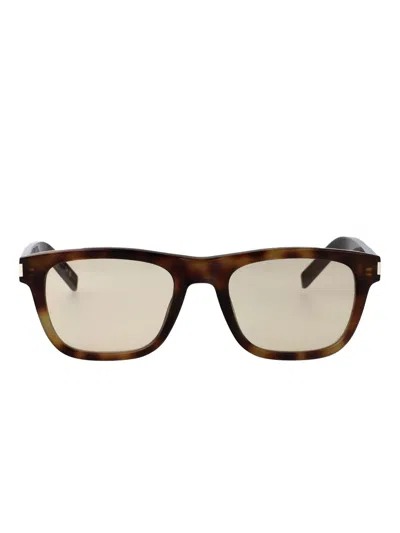 Saint Laurent Rectangle-frame Sunglasses In Brown