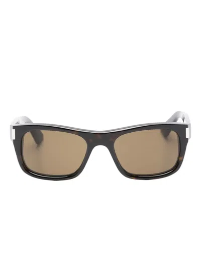 Saint Laurent Rectangle Frame Sunglasses In Brown