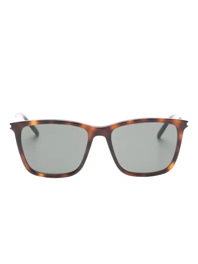 Saint Laurent Rectangle Frame Sunglasses In Brown