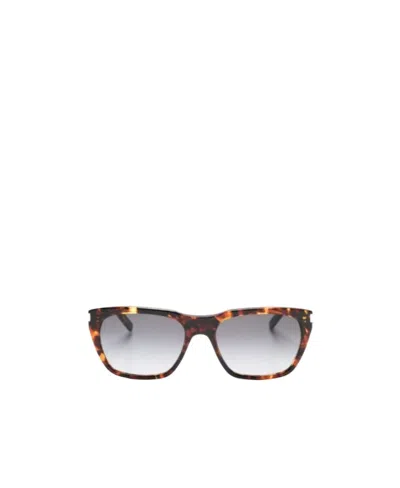 Saint Laurent Rectangle-frame Tortoiseshell-effect Sunglasses In Brown
