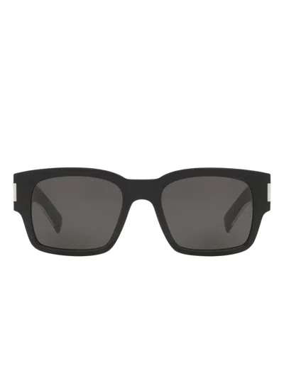 Saint Laurent Rectangle Logo Sunglasses In Black
