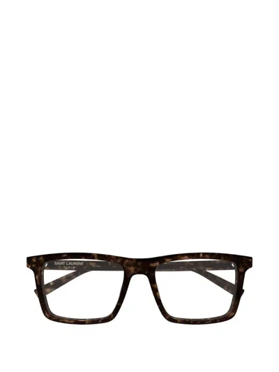 Saint Laurent Rectangle-frame Glasses In Brown