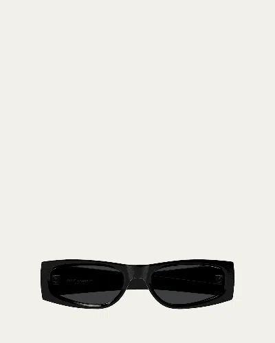 Saint Laurent Rectangular Acetate Sunglasses In Black