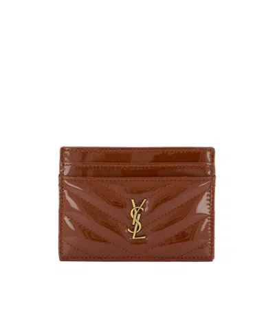 Saint Laurent Rectangular Card Holder In Glaze Brown