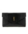 Saint Laurent Large Ysl Envelope Pouch Clutch Bag In Leather In Black