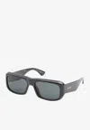 Saint Laurent Sl 869 Rectangular Sunglasses Thick Acetate Frame In Gray