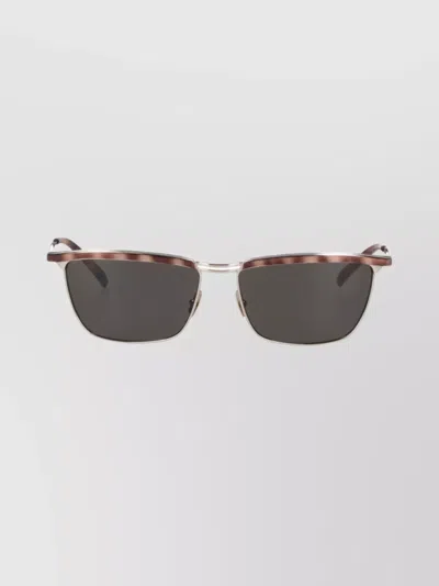 Saint Laurent Rectangular Metal Frame Sunglasses With Dark Lenses In Metallic