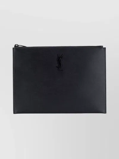 Saint Laurent Rectangular Pebbled Leather Clutch Bag In Black
