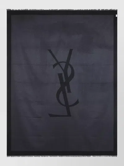 Saint Laurent Rectangular Scarf Fringed Edges Long Design In Black