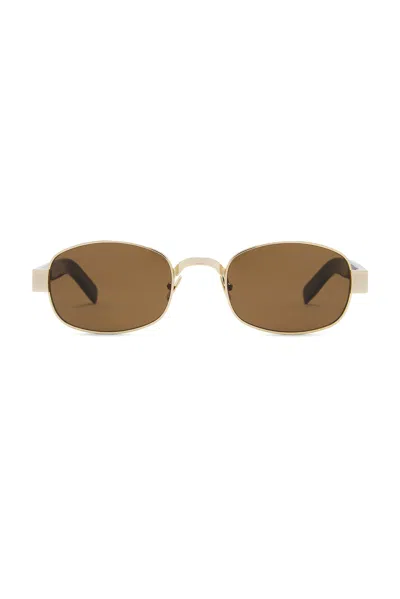 Saint Laurent Rectangular Sunglasses In Gold  Black  & Brown