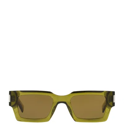 Saint Laurent Rectangular Sunglasses In Green