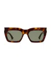 Saint Laurent Rectangular Sunglasses In Havana & Green