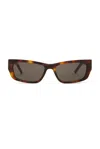 Saint Laurent Rectangular Sunglasses In Havana & Grey