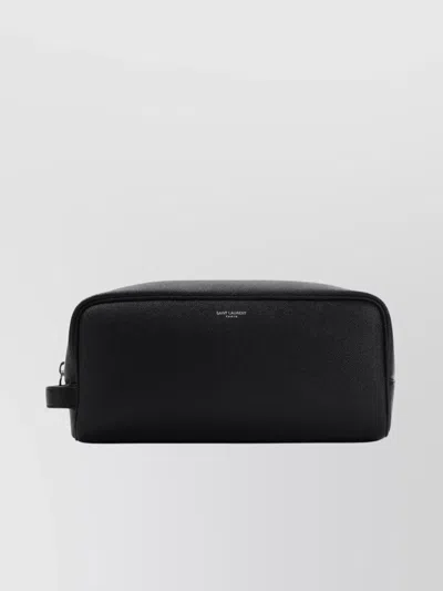 Saint Laurent Rectangular Textured Cosmetic Pouch In Black