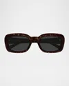 Saint Laurent Recycled Acetate Rectangular Sunglasses In Brown