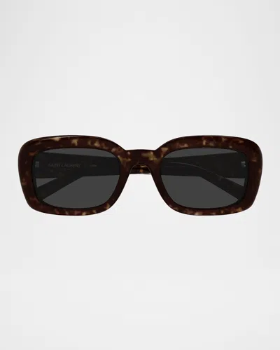 Saint Laurent Recycled Acetate Rectangular Sunglasses In Brown