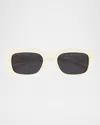 Saint Laurent Recycled Acetate Rectangular Sunglasses In Ivory