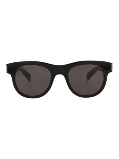 Saint Laurent Recycled Acetate Round Unisex Sunglasses In Black