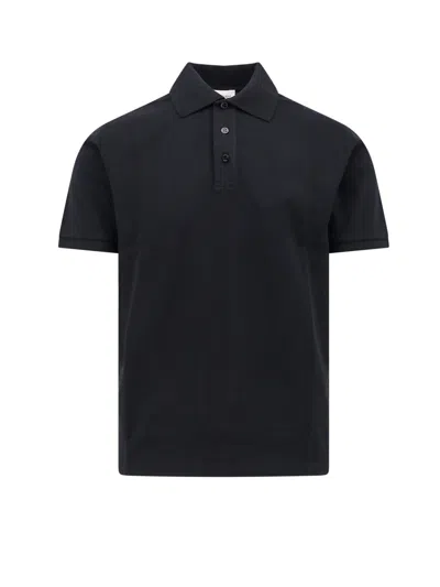 Saint Laurent Recycled Fabric Polo Shirt With Embroidered Monogram In Black